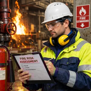 Engineer Assessing Fire Risk at Industrial Site